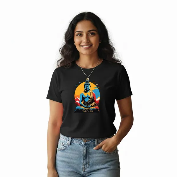 Womens_Graphic_Print_Round_Neck_T-Shirt_-_Buddha_(170_Gsm_Single_Jersey)