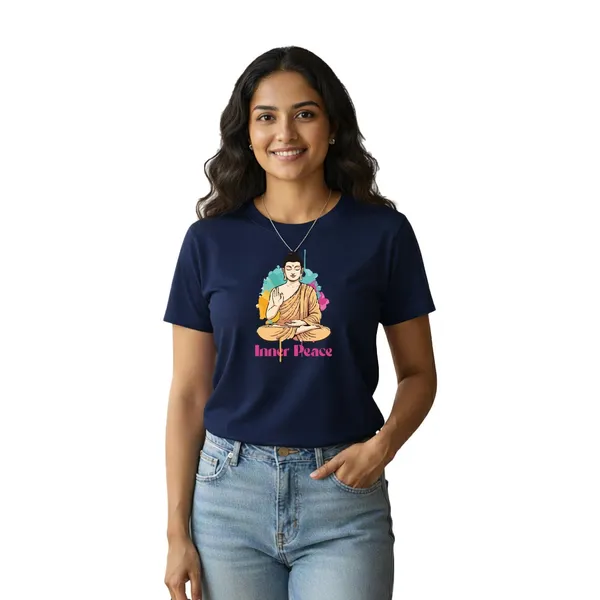 Womens_Graphic_Print_Round_Neck_T-Shirt_-_Buddha_(170_Gsm_Single_Jersey)