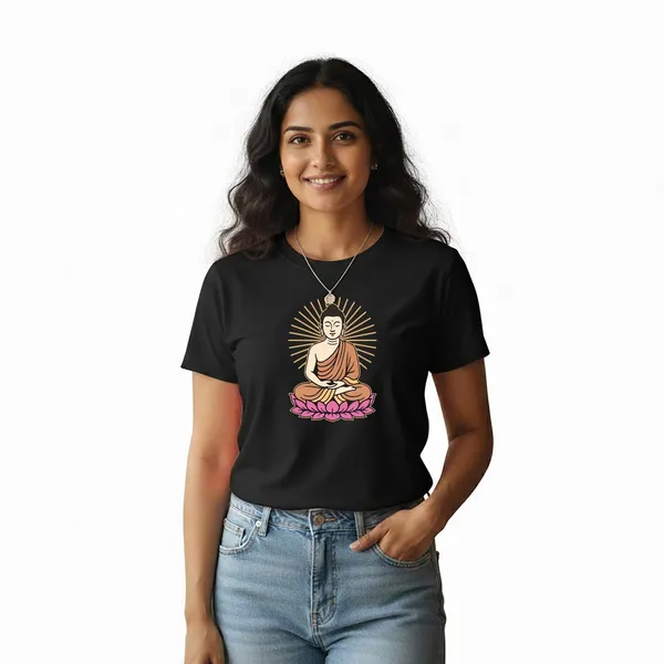 Womens_Graphic_Print_Round_Neck_T-Shirt_-_Buddha_(170_Gsm_Single_Jersey)