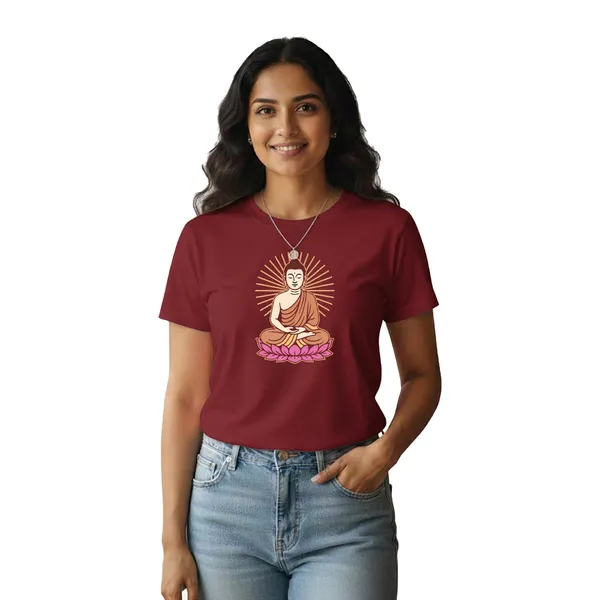 Womens_Graphic_Print_Round_Neck_T-Shirt_-_Buddha_(170_Gsm_Single_Jersey)