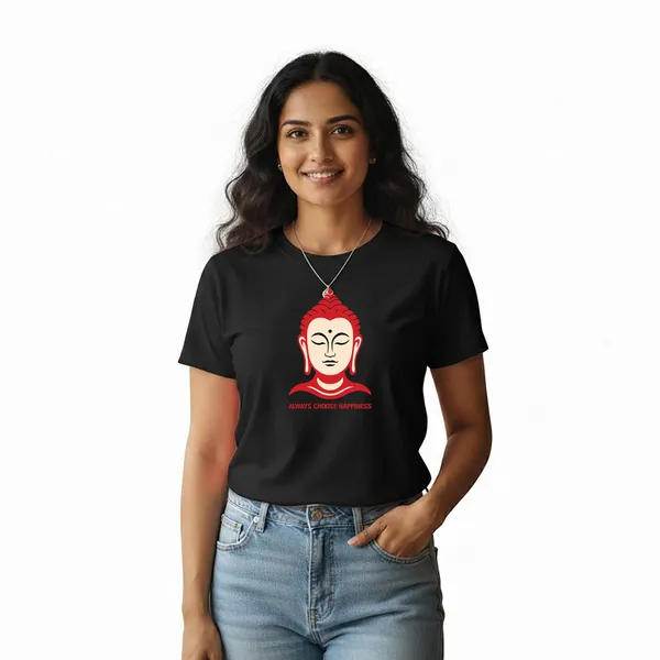 Womens_Graphic_Print_Round_Neck_T-Shirt_-_Buddha_(170_Gsm_Single_Jersey)