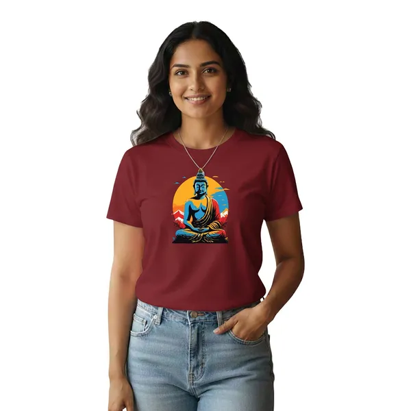Womens_Graphic_Print_Round_Neck_T-Shirt_-_Buddha_(170_Gsm_Single_Jersey)