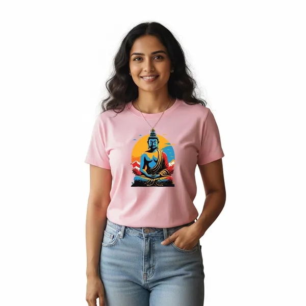 Womens_Graphic_Print_Round_Neck_T-Shirt_-_Buddha_(170_Gsm_Single_Jersey)