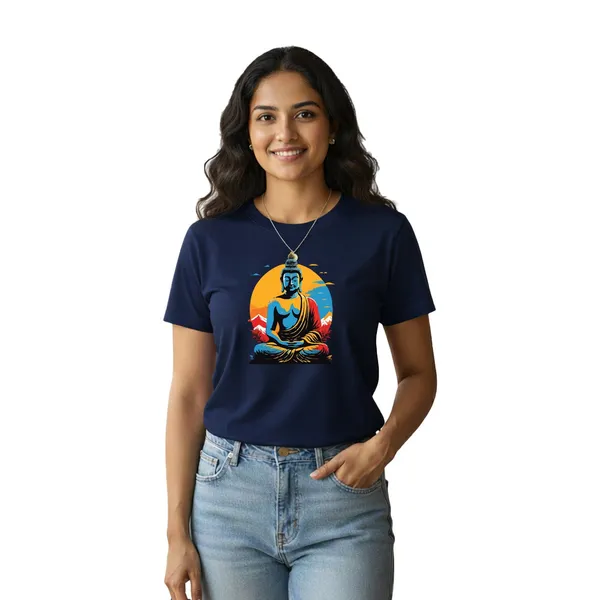Womens_Graphic_Print_Round_Neck_T-Shirt_-_Buddha_(170_Gsm_Single_Jersey)