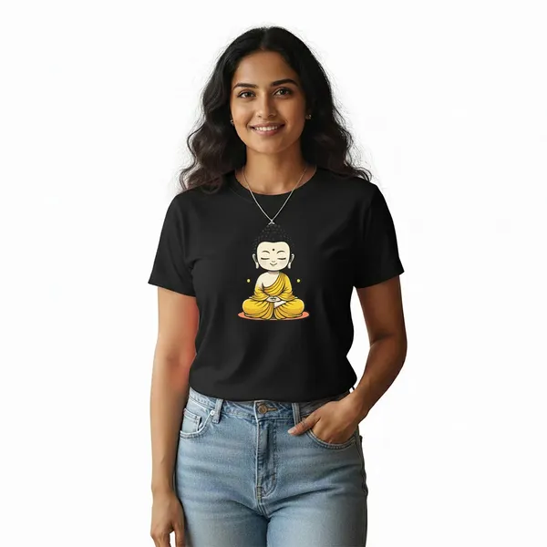 Womens_Graphic_Print_Round_Neck_T-Shirt_-_Buddha_(170_Gsm_Single_Jersey)