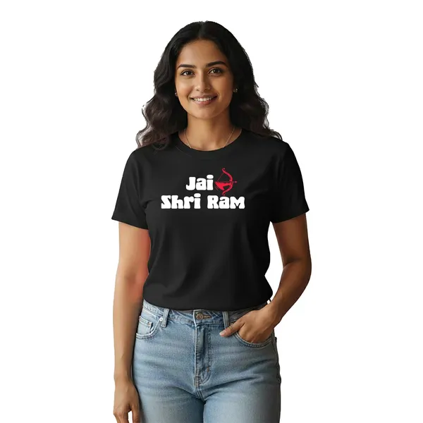 Womens_Graphic_Print_Round_Neck_T-Shirt_-_Jai_Shree_Ram_(170_Gsm_Single_Jersey)