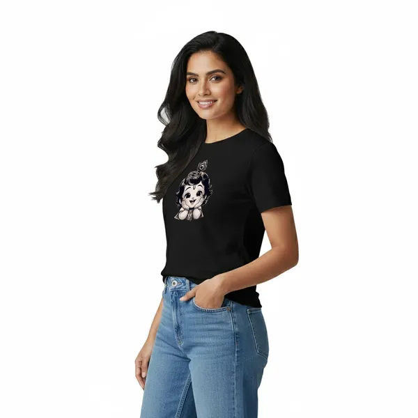 Womens_Graphic_Print_Round_Neck_T-Shirt_-_Krishna_(170_Gsm_Single_Jersey)