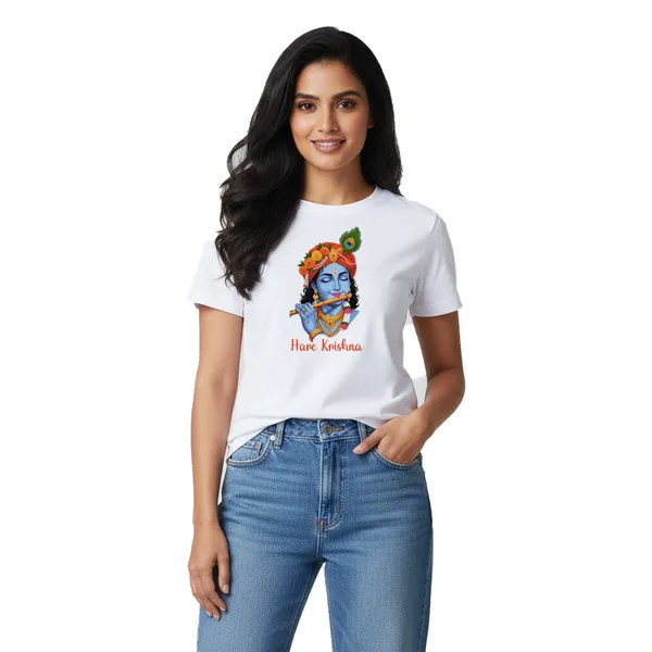 Womens_Graphic_Print_Round_Neck_T-Shirt_-_Krishna_(170_Gsm_Single_Jersey)