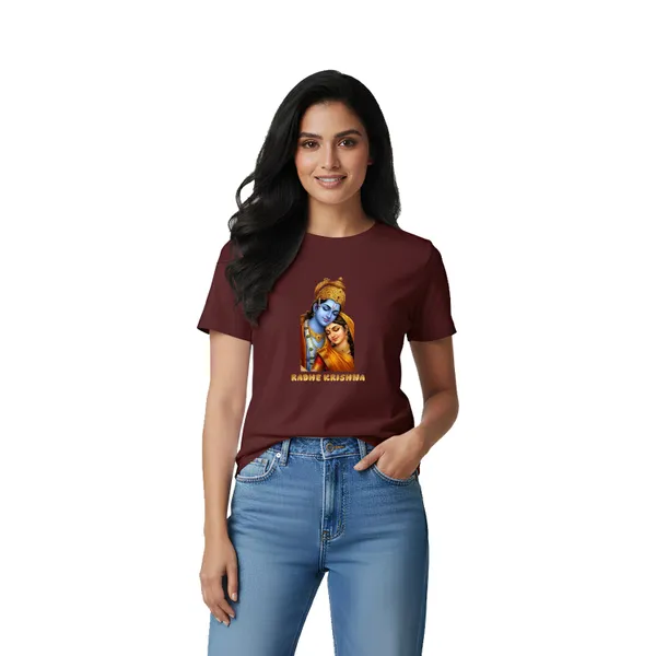Womens_Graphic_Print_Round_Neck_T-Shirt_-_Krishna_(170_Gsm_Single_Jersey)