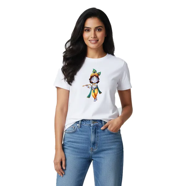 Womens_Graphic_Print_Round_Neck_T-Shirt_-_Krishna_(170_Gsm_Single_Jersey)