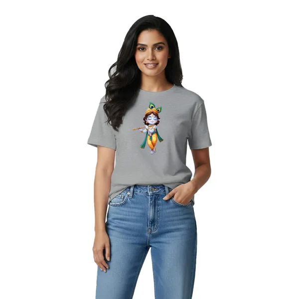 Womens_Graphic_Print_Round_Neck_T-Shirt_-_Krishna_(170_Gsm_Single_Jersey)