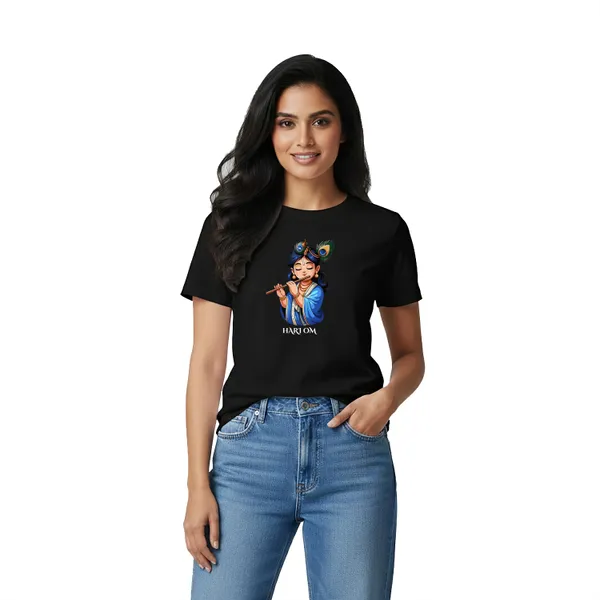 Womens_Graphic_Print_Round_Neck_T-Shirt_-_Krishna_(170_Gsm_Single_Jersey)