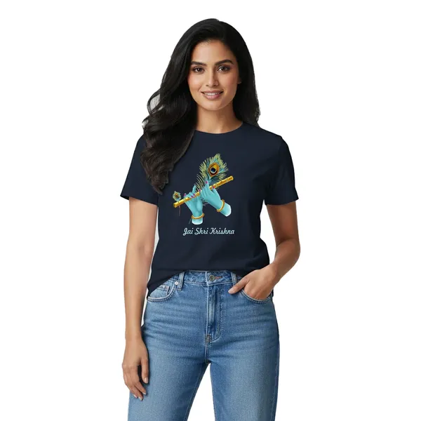 Womens_Graphic_Print_Round_Neck_T-Shirt_-_Krishna_(170_Gsm_Single_Jersey)
