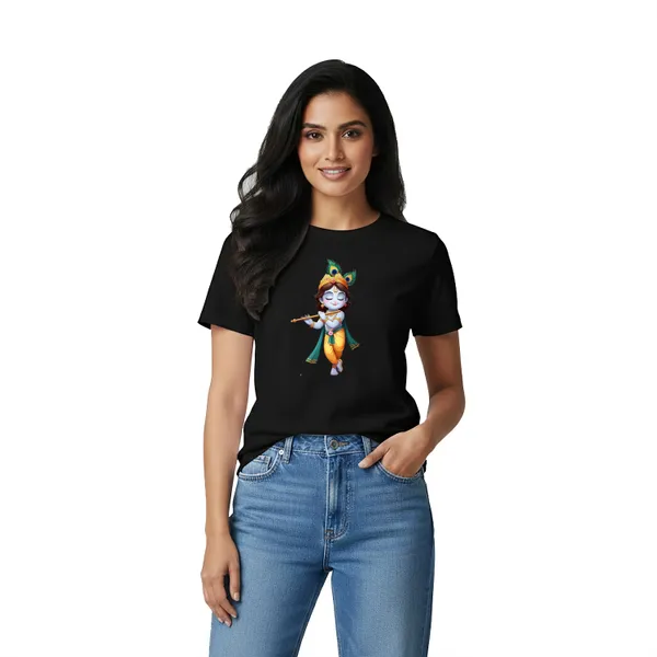 Womens_Graphic_Print_Round_Neck_T-Shirt_-_Krishna_(170_Gsm_Single_Jersey)