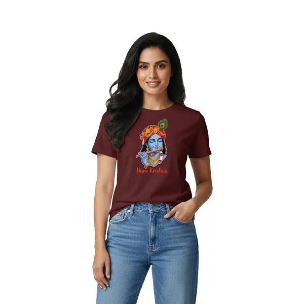 Womens_Graphic_Print_Round_Neck_T-Shirt_-_Krishna_(170_Gsm_Single_Jersey)
