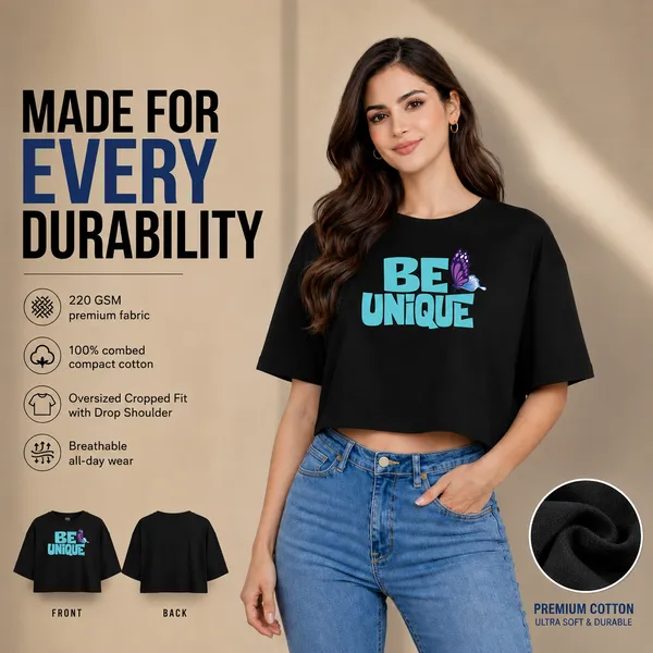 Womens_Oversized_Half_Sleeve_Crop_Top_-_Be_Unique_(220_Gsm_Interlock_Fabric)