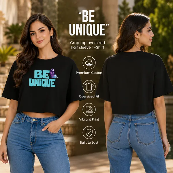 Womens_Oversized_Half_Sleeve_Crop_Top_-_Be_Unique_(220_Gsm_Interlock_Fabric)