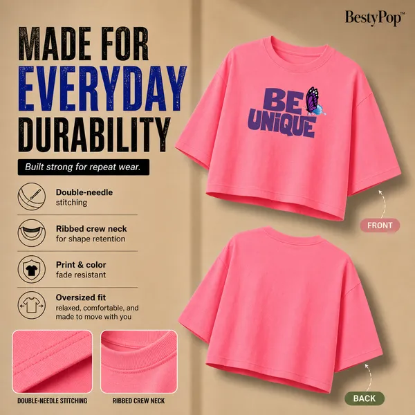 Womens_Oversized_Half_Sleeve_Crop_Top_-_Be_Unique_(220_Gsm_Interlock_Fabric)