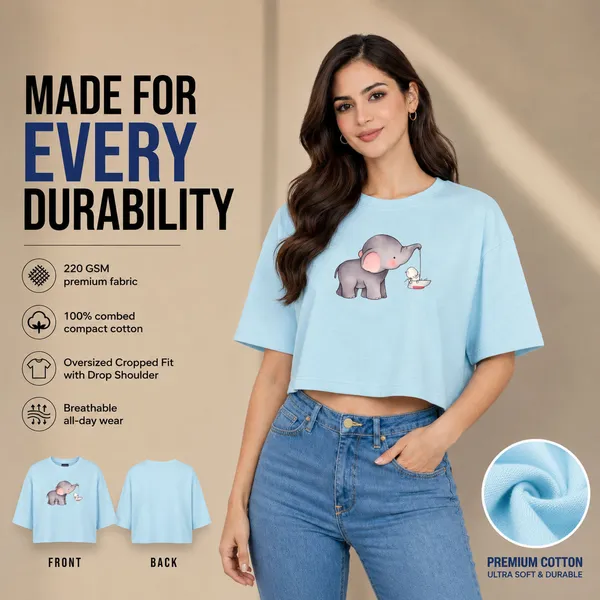 Womens_Oversized_Half_Sleeve_Crop_Top_-_Elephant_(220_Gsm_Interlock_Fabric)