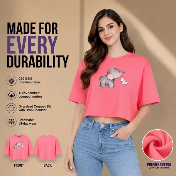 Womens_Oversized_Half_Sleeve_Crop_Top_-_Elephant_(220_Gsm_Interlock_Fabric)