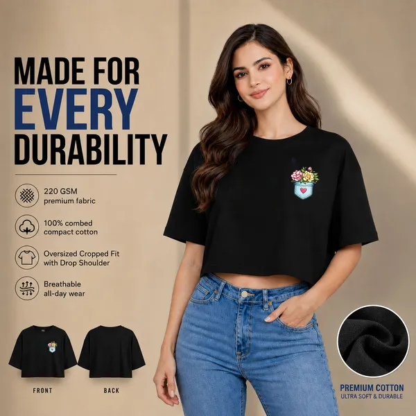 Womens_Oversized_Half_Sleeve_Crop_Top_-_Flower_Pocket_(220_Gsm_Interlock_Fabric)
