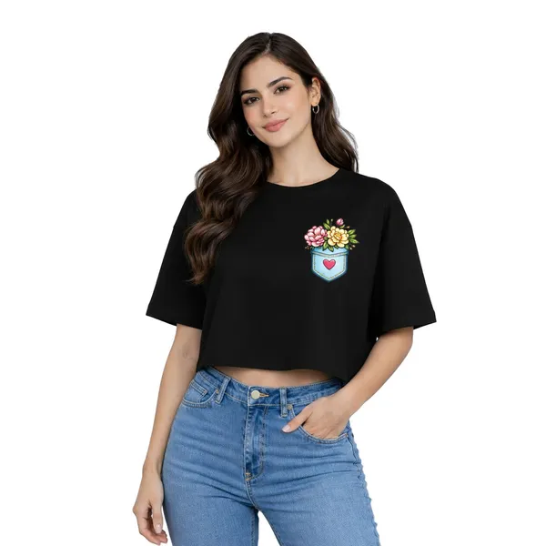 Womens_Oversized_Half_Sleeve_Crop_Top_-_Flower_Pocket_(220_Gsm_Interlock_Fabric)