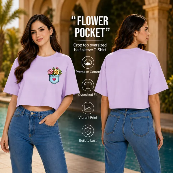 Womens_Oversized_Half_Sleeve_Crop_Top_-_Flower_Pocket_(220_Gsm_Interlock_Fabric)