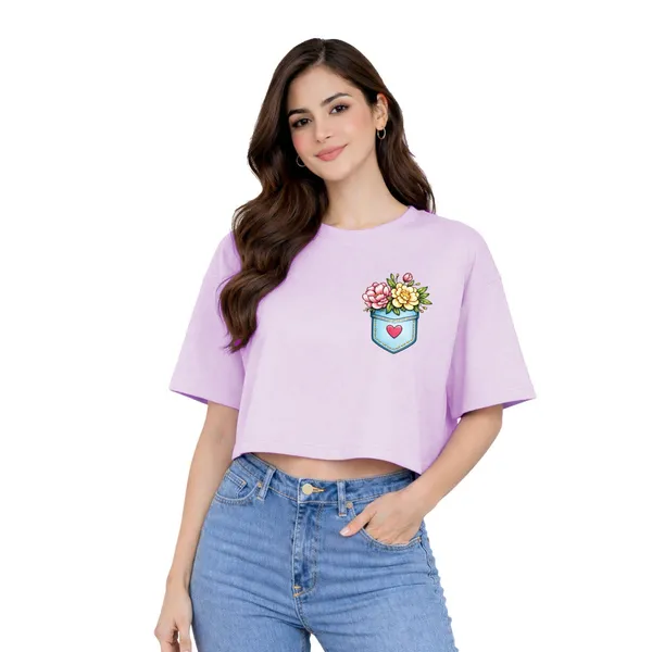 Womens_Oversized_Half_Sleeve_Crop_Top_-_Flower_Pocket_(220_Gsm_Interlock_Fabric)