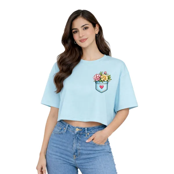 Womens_Oversized_Half_Sleeve_Crop_Top_-_Flower_Pocket_(220_Gsm_Interlock_Fabric)