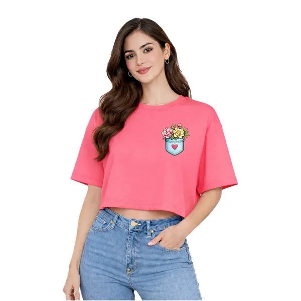 Womens_Oversized_Half_Sleeve_Crop_Top_-_Flower_Pocket_(220_Gsm_Interlock_Fabric)