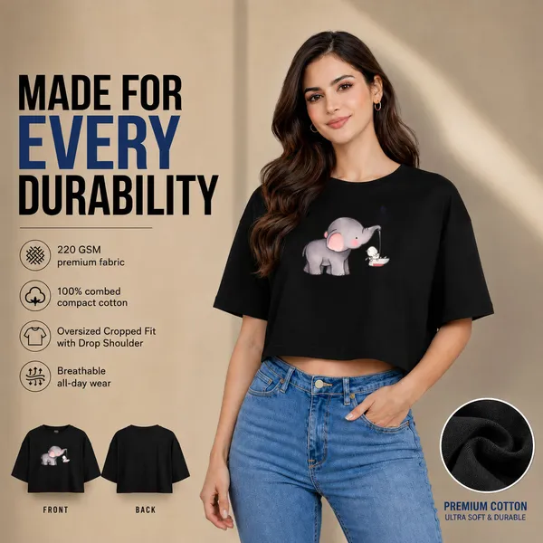 Womens_Oversized_Half_Sleeve_Crop_Top_-_Elephant_(220_Gsm_Interlock_Fabric)