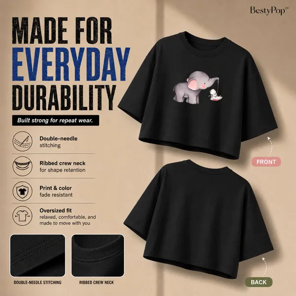Womens_Oversized_Half_Sleeve_Crop_Top_-_Elephant_(220_Gsm_Interlock_Fabric)