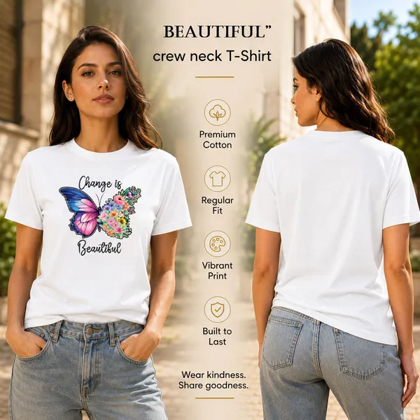 Womens_Crew_Neck_T-Shirt_-_Change_Is_Beautiful_(170_Gsm_Single_Jersey)