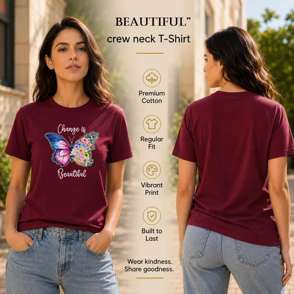 Womens_Crew_Neck_T-Shirt_-_Change_Is_Beautiful_(170_Gsm_Single_Jersey)