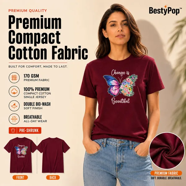 Womens_Crew_Neck_T-Shirt_-_Change_Is_Beautiful_(170_Gsm_Single_Jersey)