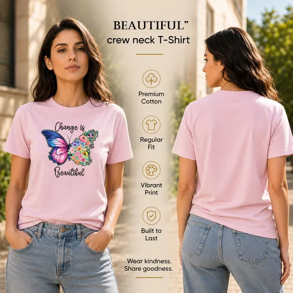 Womens_Crew_Neck_T-Shirt_-_Change_Is_Beautiful_(170_Gsm_Single_Jersey)