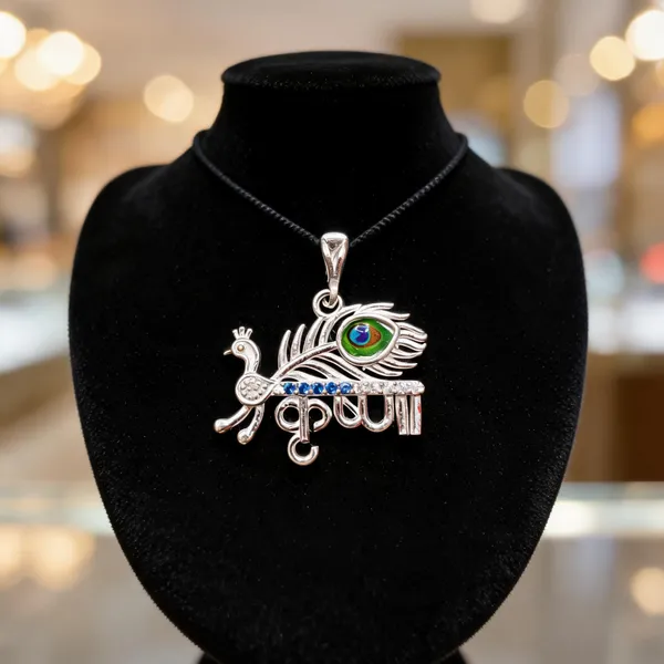 Silver_Tone_Blue_Green_Peacock_Feather_Pendant_For_Women