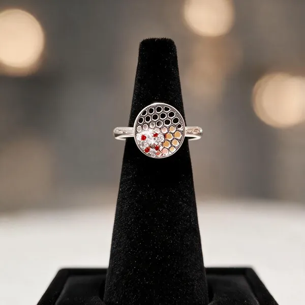 Silver_Honeycomb_Red_Stone_Statement_Ring_For_Women