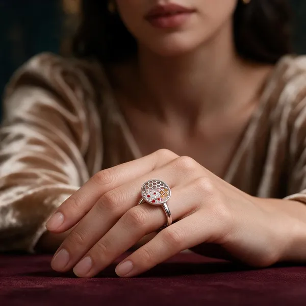 Silver_Honeycomb_Red_Stone_Statement_Ring_For_Women
