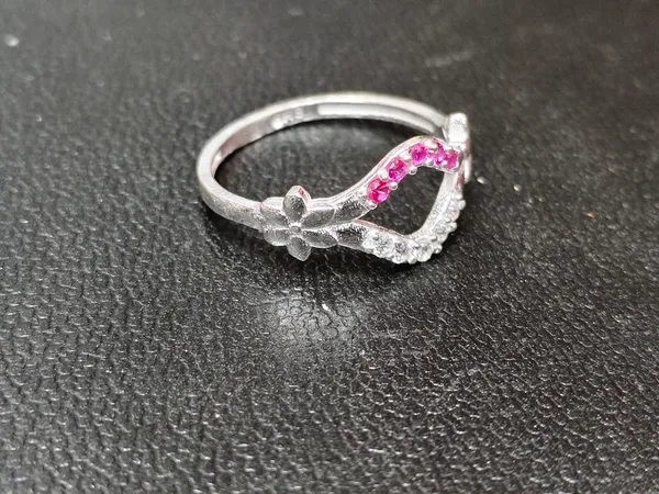 Silver_Pink_Clear_Stone_Geometric_Ring_For_Women