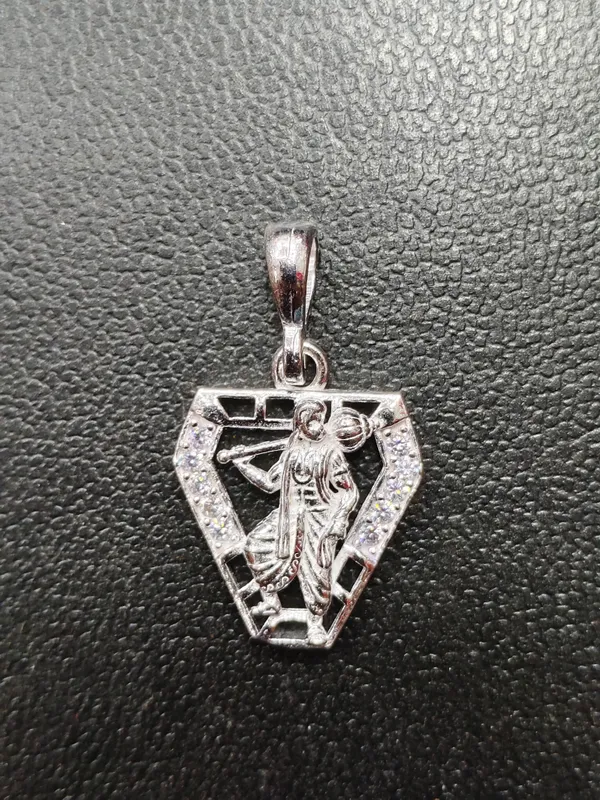 Silver_Tone_Krishna_Motif_Triangular_Religious_Pendant_For_Unisex