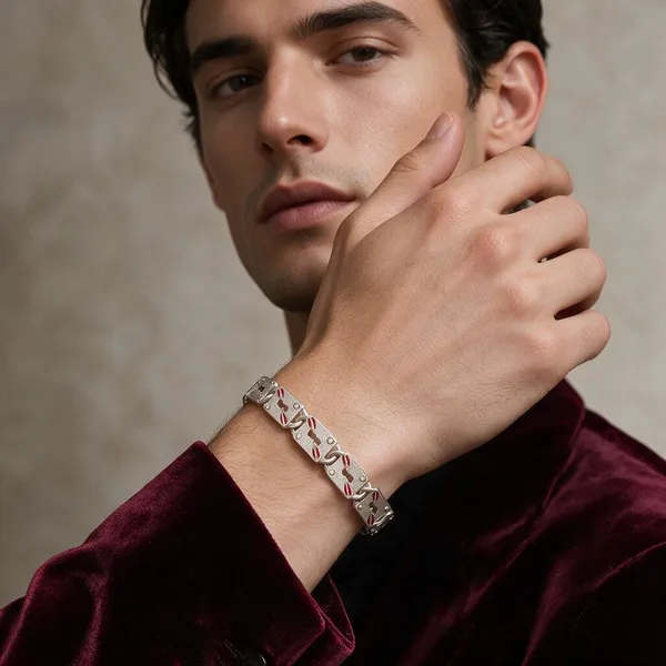 Silver_Geometric_Rectangular_Link_Bracelet_For_Unisex