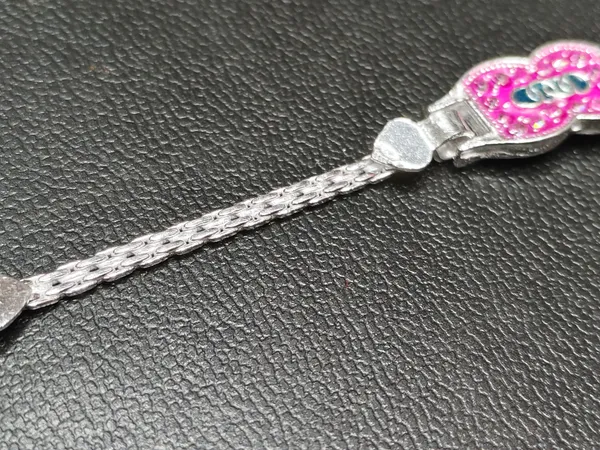 Silver_Pink_Stone_Charm_Bracelet_For_Women