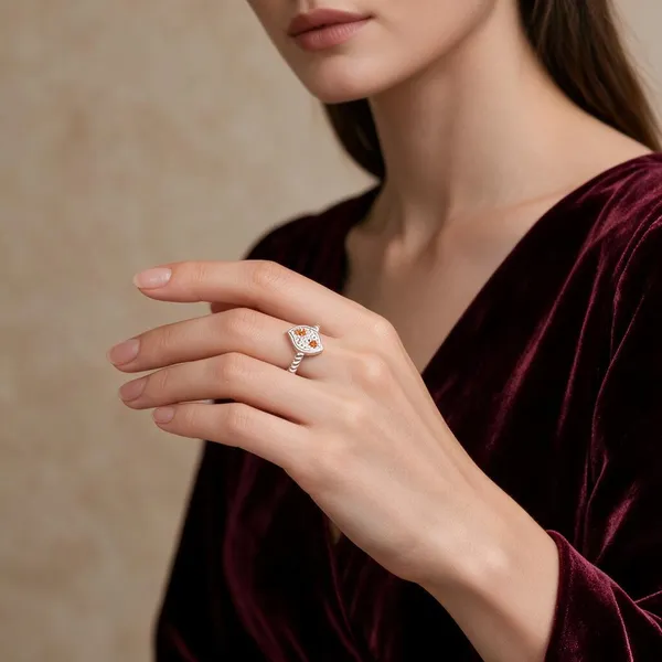 Silver_Orange_Stone_Studded_Ring_For_Women