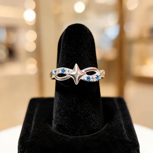 Silver_Blue_Stone_Star_Motif_Ring_For_Women