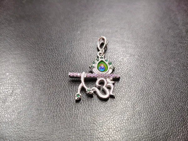 Silver_Om_Symbol_Stone_Embellished_Pendant_Charm_For_Unisex