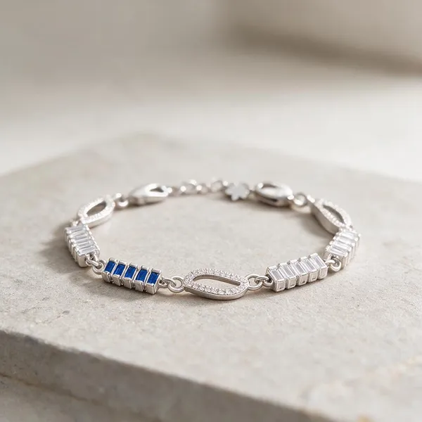 Silver_Blue_Beaded_Link_Bracelet_For_Women