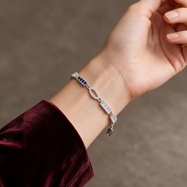 Silver_Blue_Beaded_Link_Bracelet_For_Women