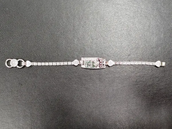 Silver_Tone_Green_And_Red_Stone_Bracelet