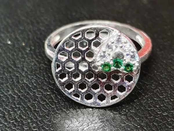 Silver_Honeycomb_Pattern_Statement_Ring_For_Unisex